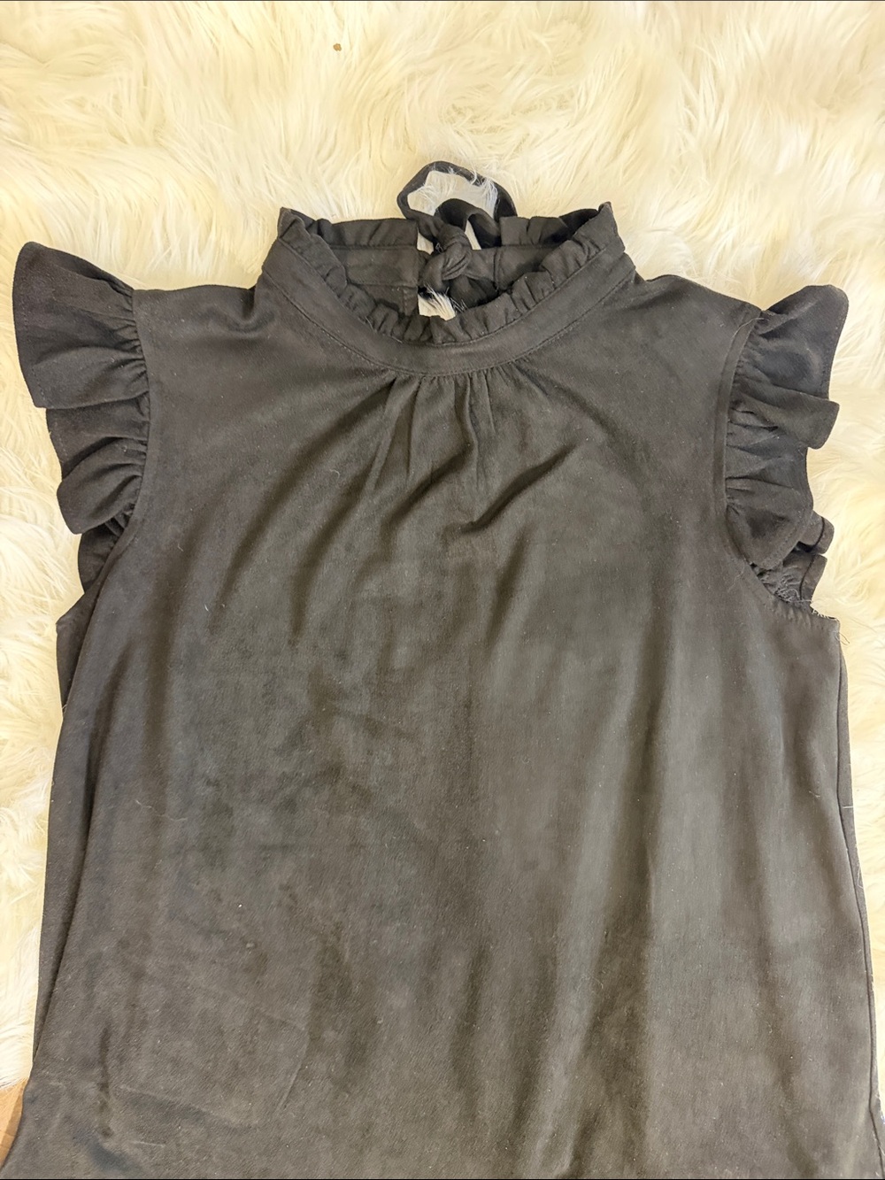 Classic Black Ruffle Sleeve Mock Neck Top